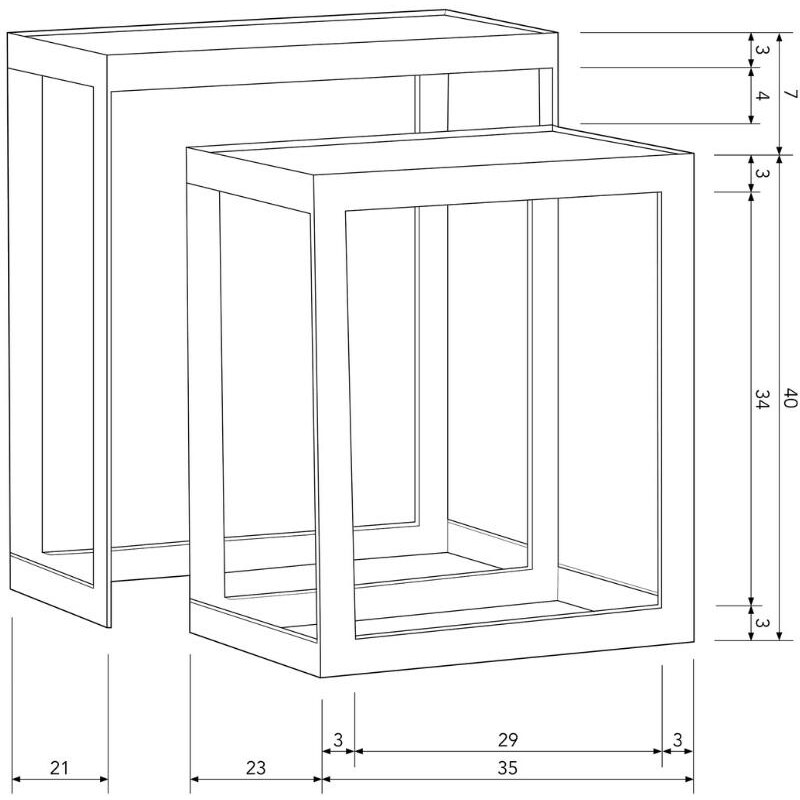 Hoorns Sada dvou měděných kovových odkládacích stolků Gabby 42 x 21 cm/ 35 x 23 cm