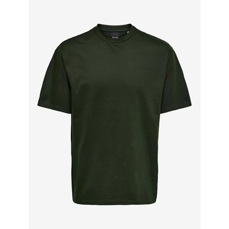 Tmavě zelené pánské basic tričko ONLY & SONS Fred - Pánské