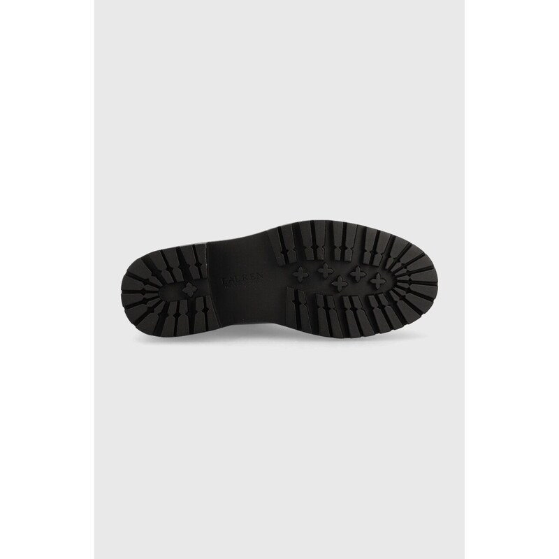 Kožené kotníkové boty Lauren Ralph Lauren Corinne dámské, černá barva, na plochém podpatku, 802862731001