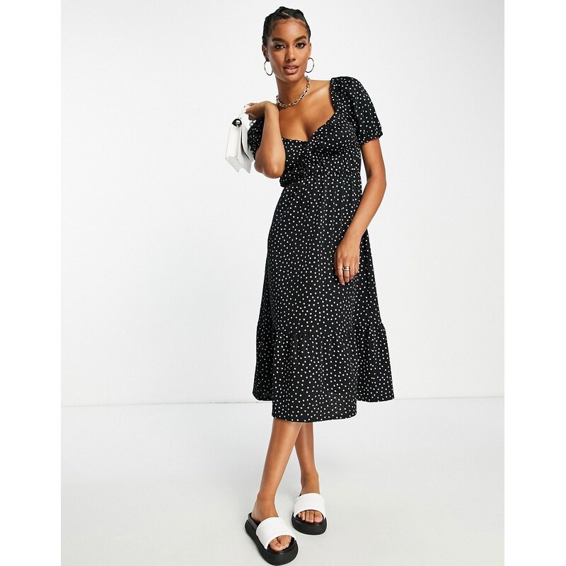 ASOS DESIGN textured midi dress in mono spot-Multi