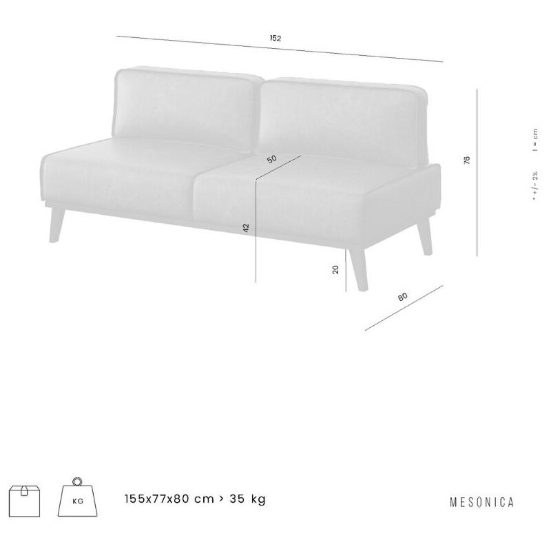 Koňakově hnědá koženková dvoumístná pohovka MESONICA NEELO 152 cm