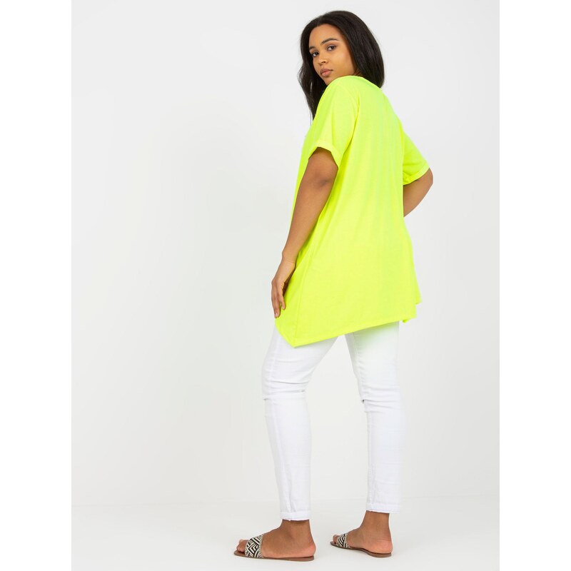 Fashionhunters Fluo žlutá viskózová tunika plus size velikosti s krátkým rukávem