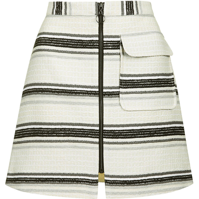 Topshop Striped Zip Through Skirt
