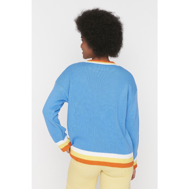 Trendyol Orange Oversize vzorovaný pletený svetr