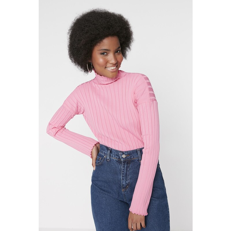 Trendyol Pink Padded Stand Up Knitwear Sweater