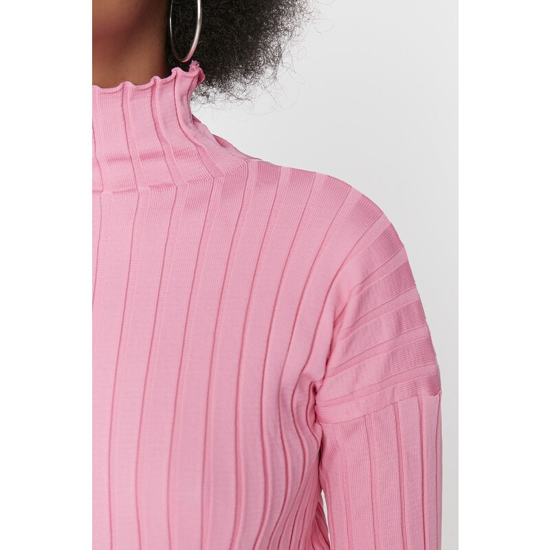 Trendyol Pink Padded Stand Up Knitwear Sweater