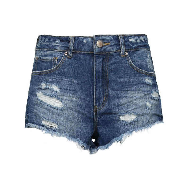 Tally Weijl Blue High Waist Ripped Denim Shorts