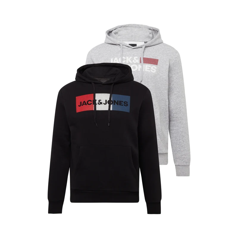 JACK & JONES Mikina šedý melír / červená / černá / bílá