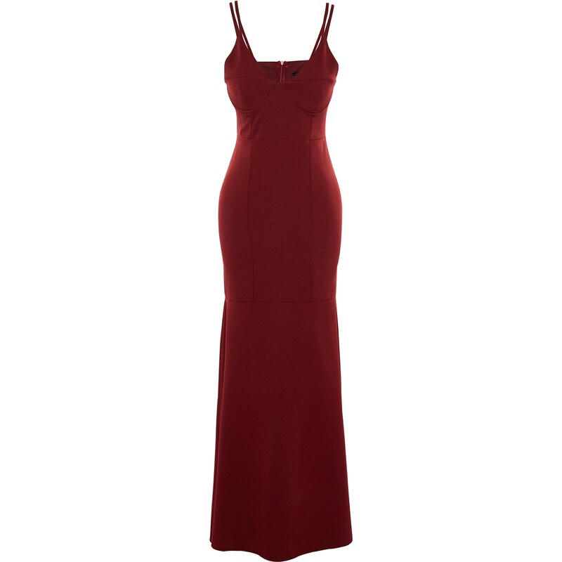 Trendyol Evening Dress With Claret Red Collar Detailed Long Evening Dress