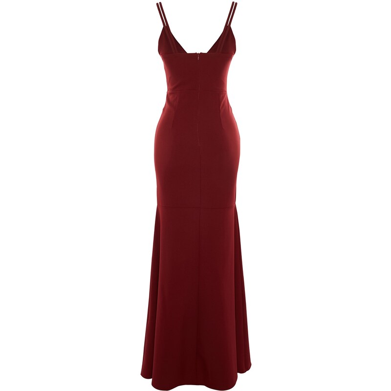 Trendyol Evening Dress With Claret Red Collar Detailed Long Evening Dress