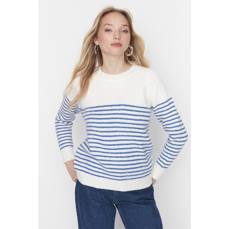 Trendyol Ecru Soft Textured Striped Knitwear Sweater