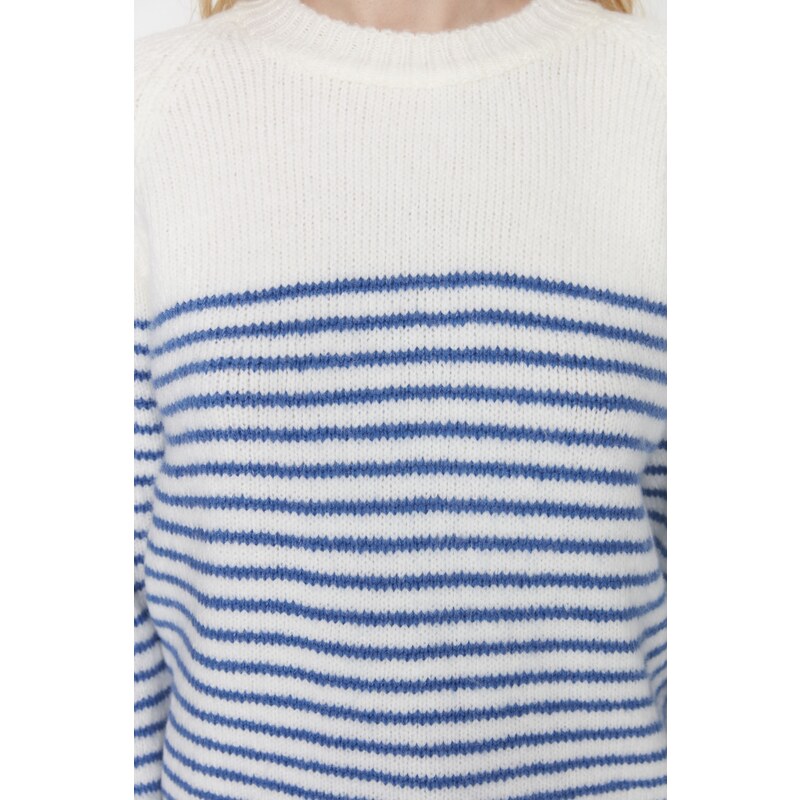 Trendyol Ecru Soft Textured Striped Knitwear Sweater