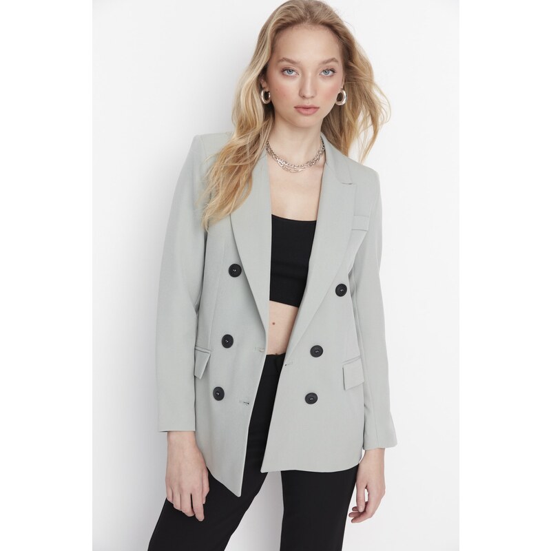Trendyol Mint Woven Lined Double Breasted Closure Blazer Jacket