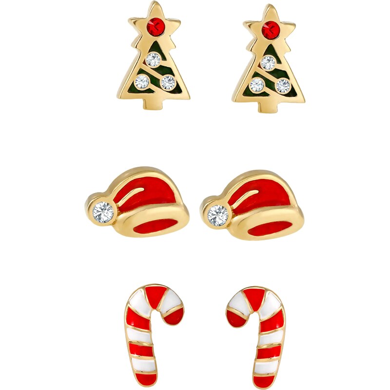 ELLI Náušnice Weihnachten zlatá / zelená / červená / bílá 96260670