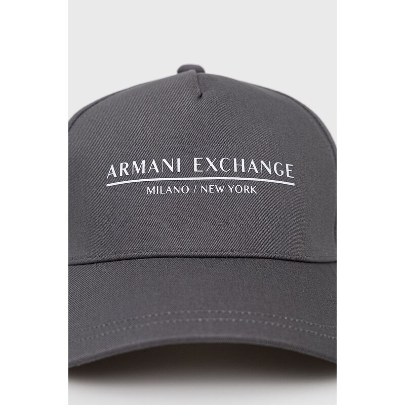 Bavlněná čepice Armani Exchange šedá barva, s potiskem