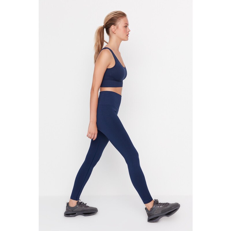 Trendyol Dark Navy Bezešvé/Bezešvé Komprese Pletené sportovní punčocháče po celé délce