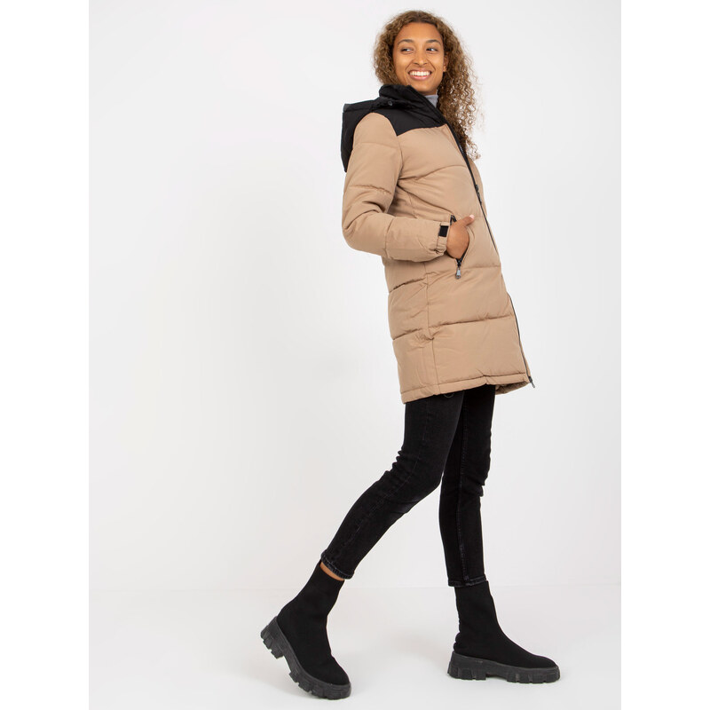 Fashionhunters Zimní velbloud a černá prošívaná péřová bunda