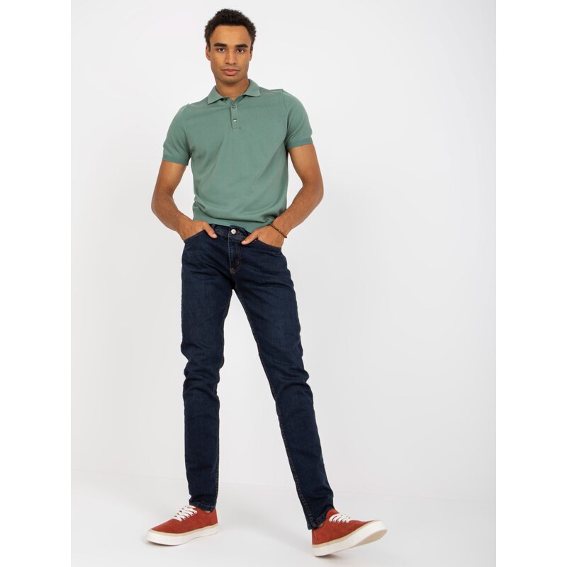 Fashionhunters Tmavě modré pánské džínové kalhoty slim fit
