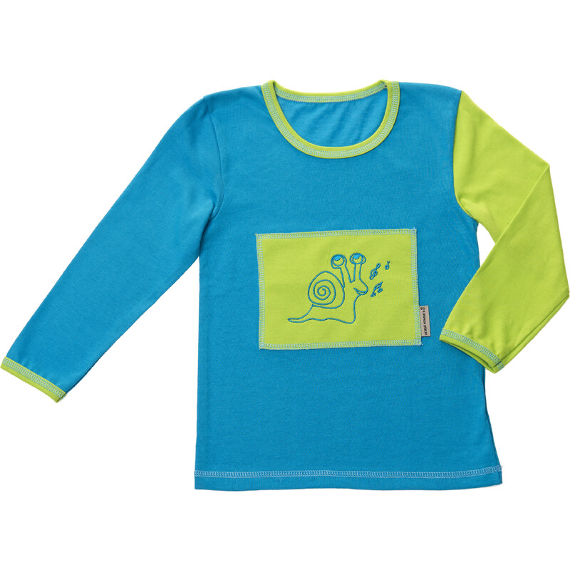 Veselá Nohavice Dětské tričko tyrkysové s dlouhým rukávem - výšivka Zpívající šnek