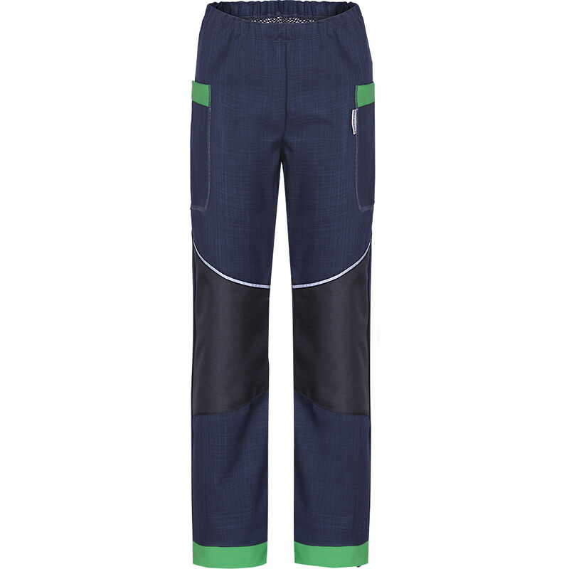 Veselá Nohavice Dětské softshellové kalhoty jaro až podzim tmavě modro-sytě zelené