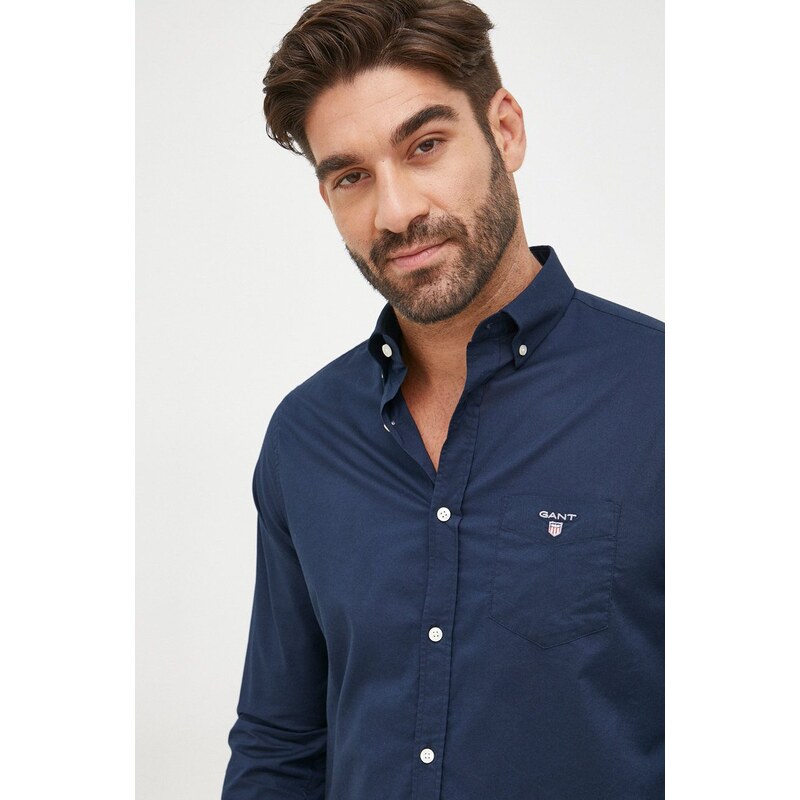 Košile Gant pánská, tmavomodrá barva, regular, s límečkem button-down