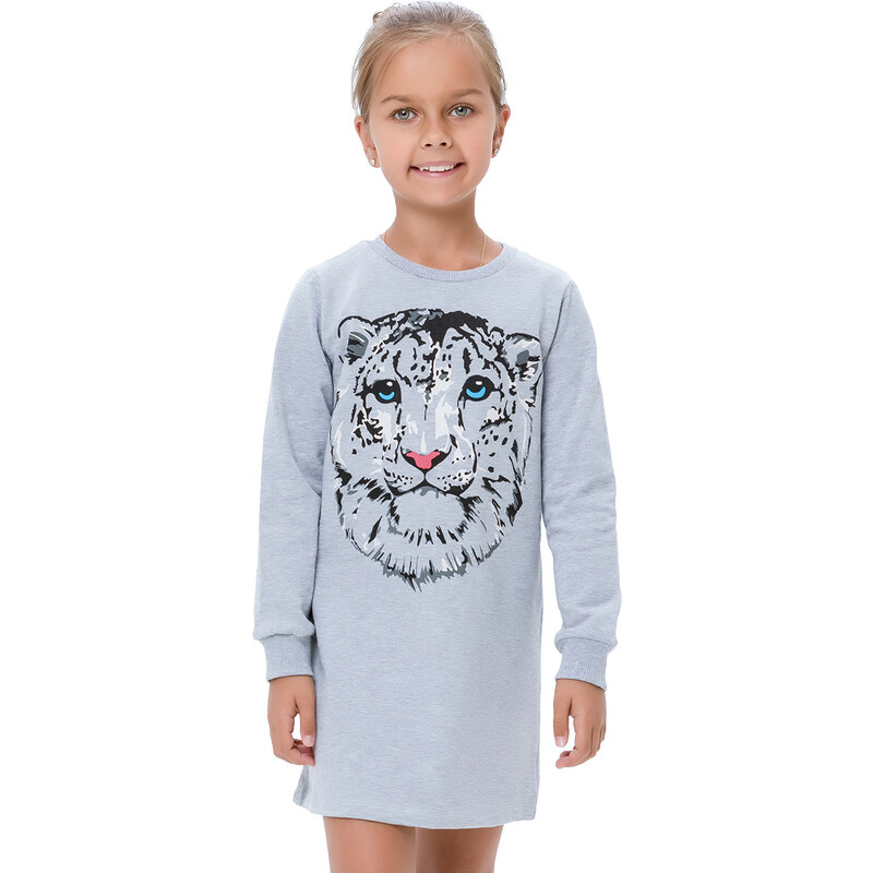 Winkiki Kids Wear Dívčí šaty Cat Power - světle-šedý melanž