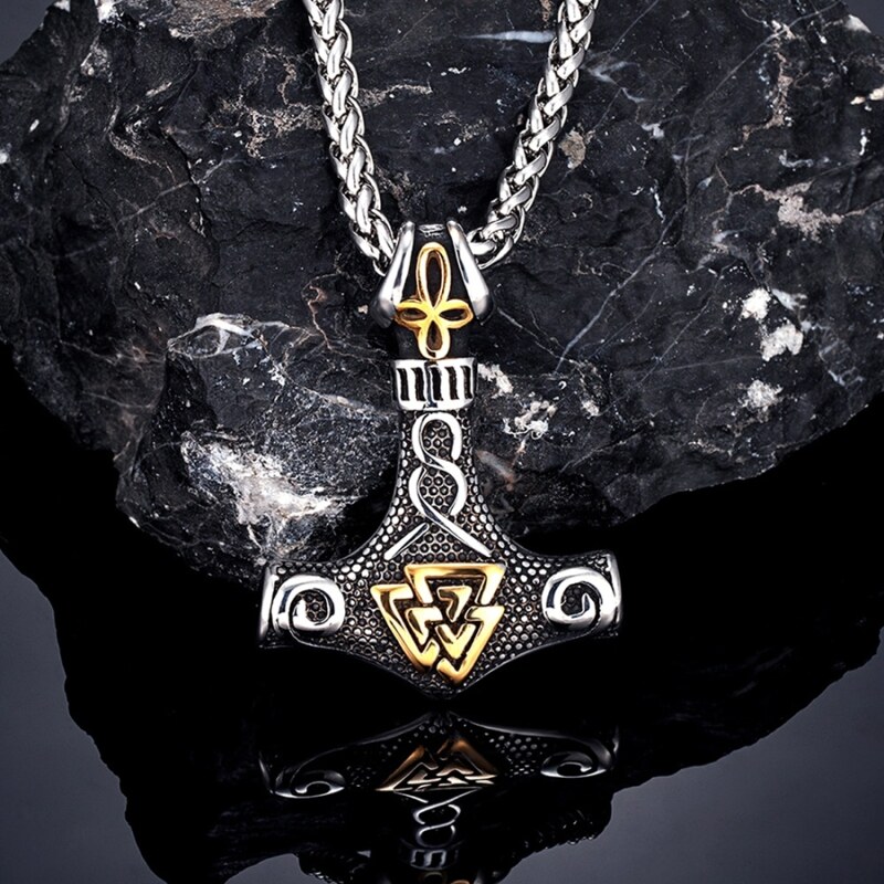 Daniel Dawson Pánský náhrdelník Thórovo kladivo - MJOLNIR a symbol Valknut