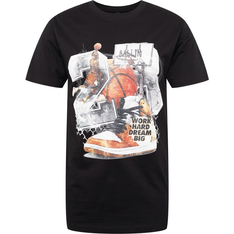 Mister Tee Tričko Ballin šedá / oranžová / černá / bílá