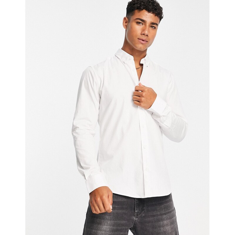 ONLY & SONS slim fit stretch poplin shirt in white