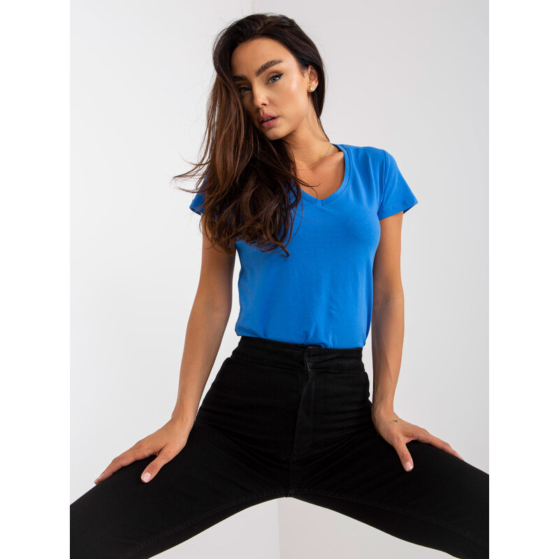 Fashionhunters Základní tmavě modré bavlněné tričko pro ženy