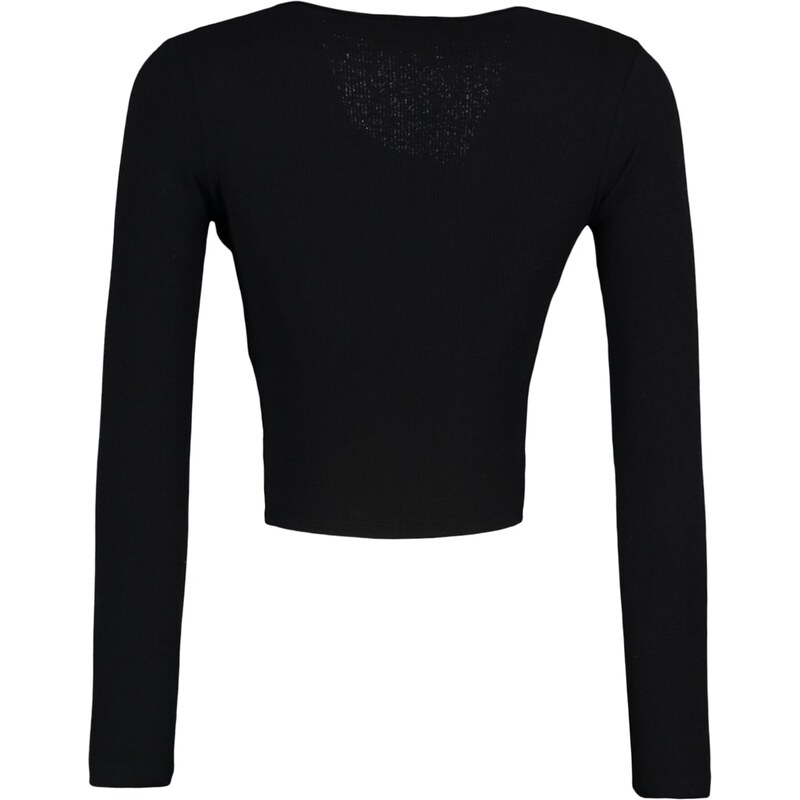 Trendyol Black Shirred Detail Fitted/Sleeping Crop Asymmetrical Collar Ribbed Stretch Knit Blouse