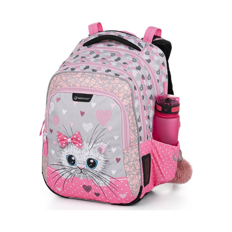 Bagmaster školní batoh pro prvňáčky bílá kočka s mašlí