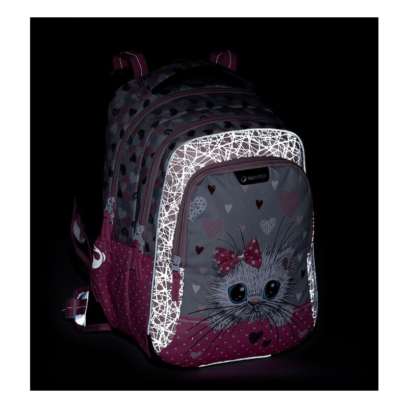 Bagmaster školní batoh pro prvňáčky bílá kočka s mašlí