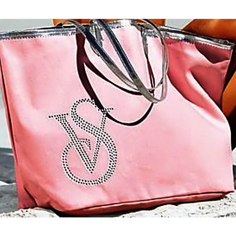 Victoria´s Secret Růžová plážová taška Victoria's Secret se stříbrným lemem