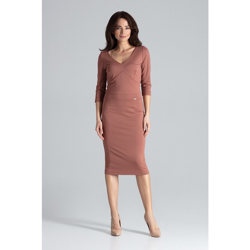 LENITIF Elegantní pouzdrové šaty K476 Brown Hnědá 100030634