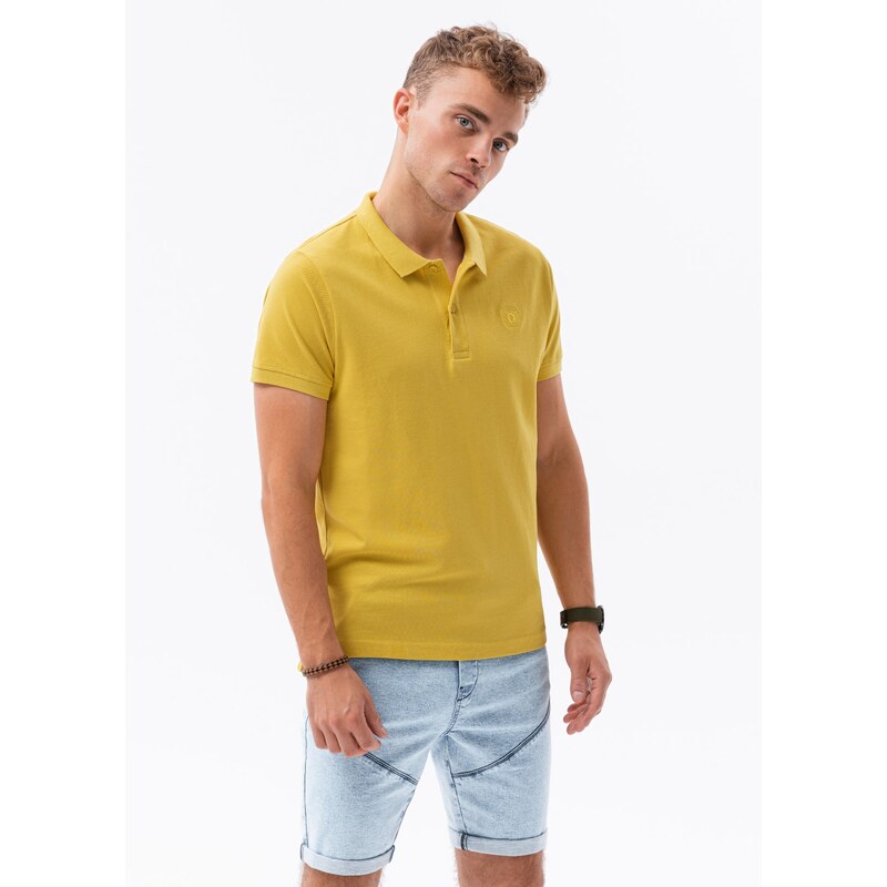 Ombre Clothing Pánská polokošile z piké úpletu - žlutá S1374