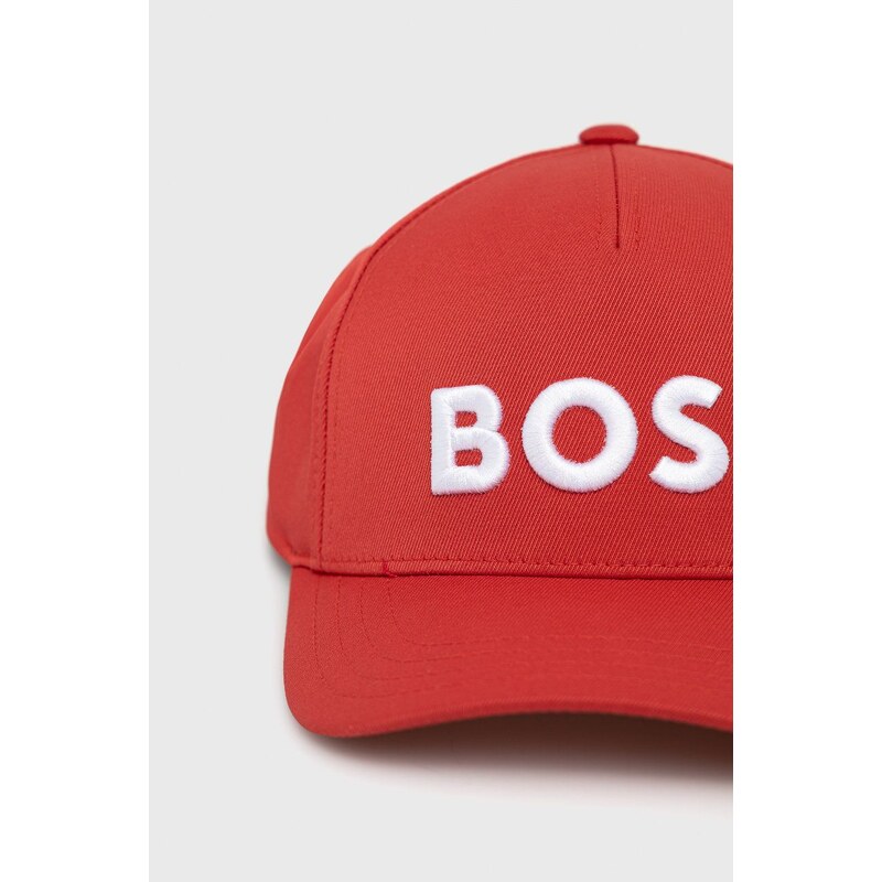 Čepice BOSS červená barva, s aplikací