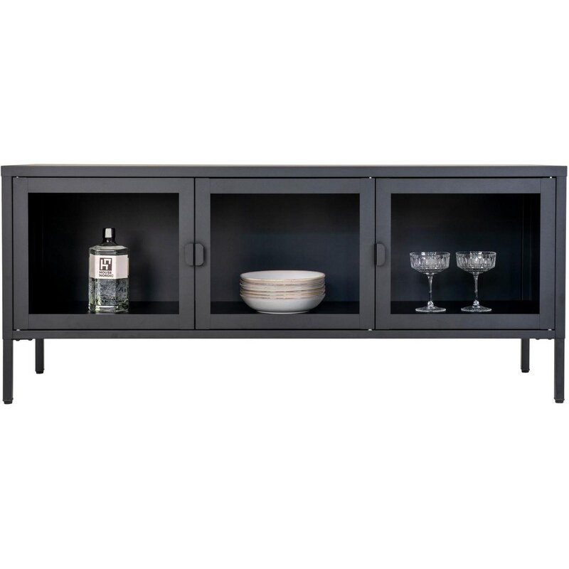 Nordic Living Černý kovový televizní stolek Bristana 130 x 40 cm