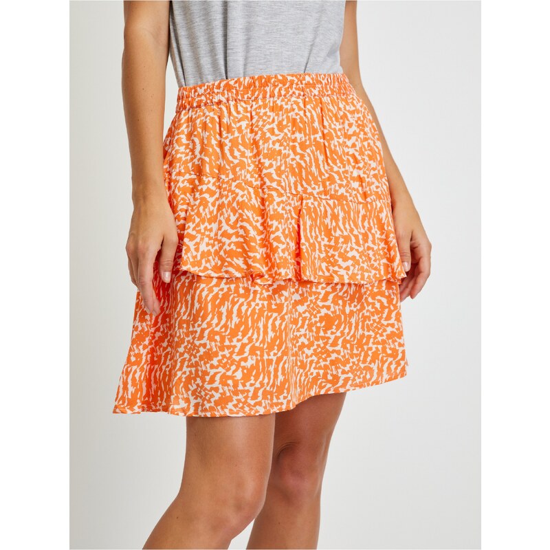 AWARE by VERO MODA Oranžová vzorovaná sukně s volánem VERO MODA Hanna - Dámské