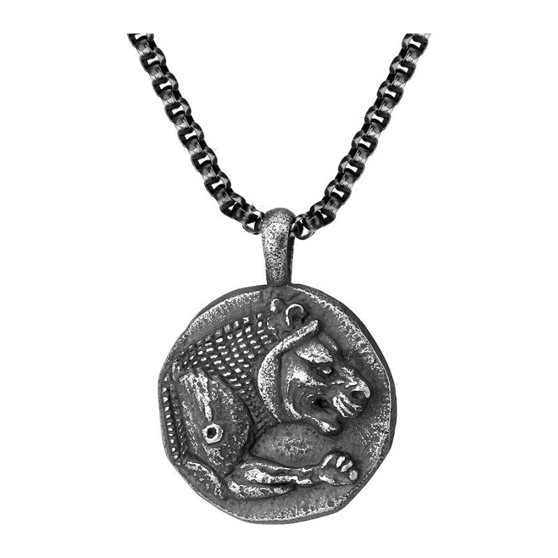Manoki Ocelový náhrdelník Thomas - starožitná mince se lvem