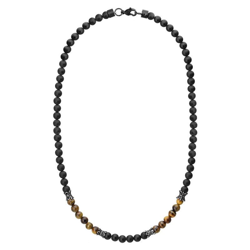 Manoki Pánský korálkový náhrdelník Domenico - 6 mm přírodní onyx a tygří oko