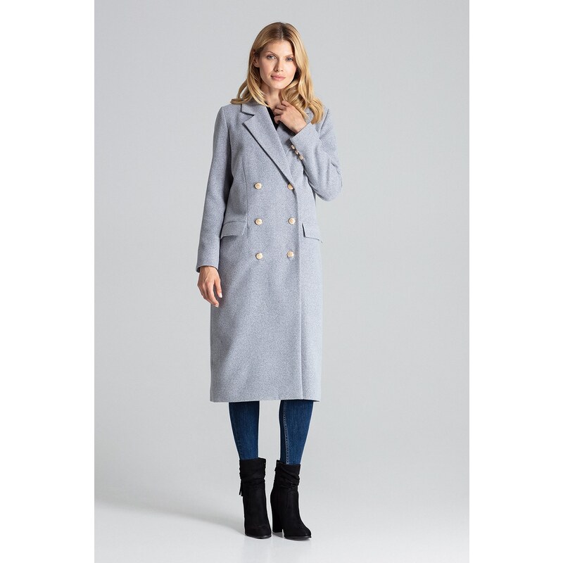 FIGL Dvouřadý šedý dlouhý kabát M681 Grey