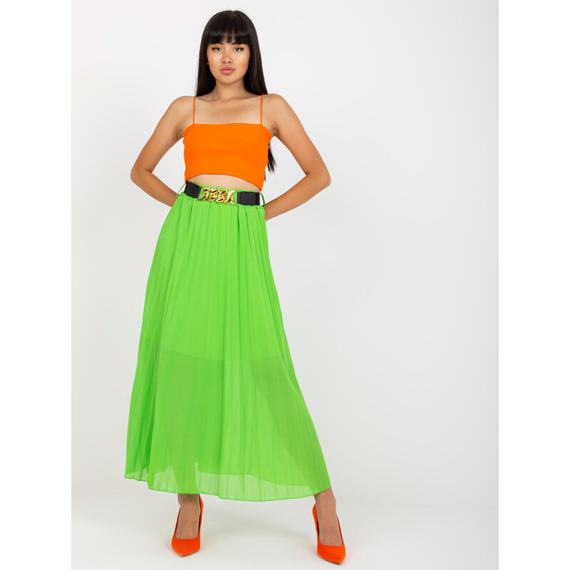 Fashionhunters Světle zelená plisovaná sukně s maxi délkou