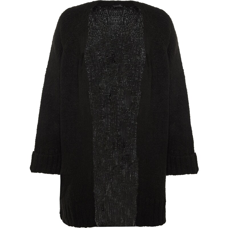 Trendyol Black Wide Fit Soft Textured Knitwear Cardigan