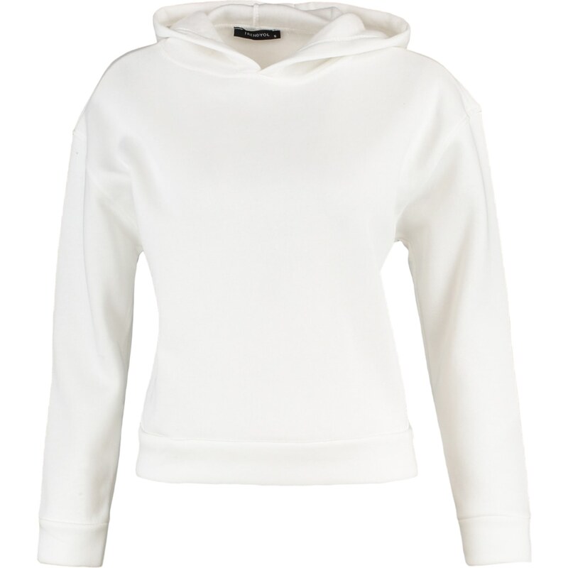 Trendyol White Basic Regular / Normal Fit Fleece Vnitřní pletená mikina s kapucí