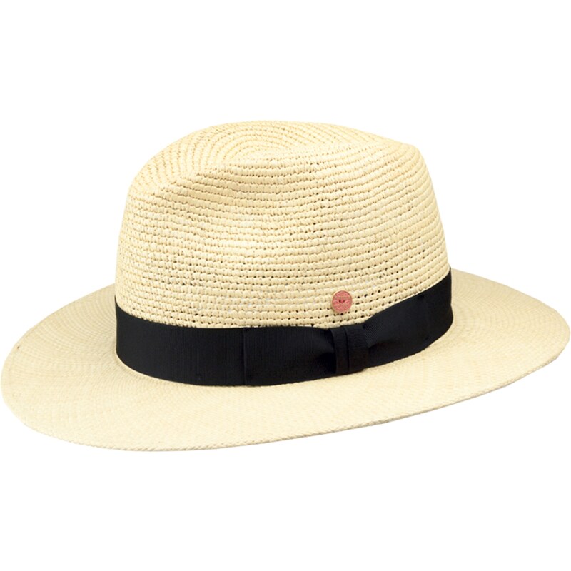 Luxusní panamský klobouk Fedora Bogart s černou stuhou - ručně pletený, UV faktor 80 - Ekvádorská crochet panama - Mayser Ricardo