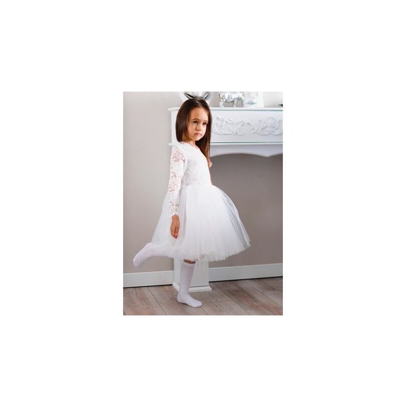 Ewa line Princess krajkové šaty s maxi tylovou sukní bílé