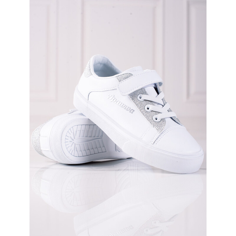 White Shelvt children's sneakers with silver glitter