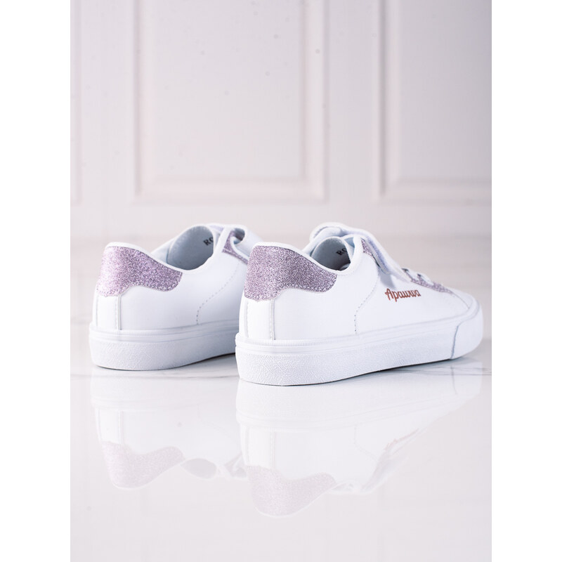 Children's sneakers Shelvt white with pink glitter