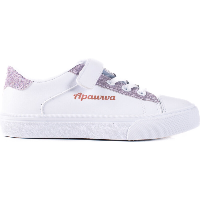 Children's sneakers Shelvt white with pink glitter